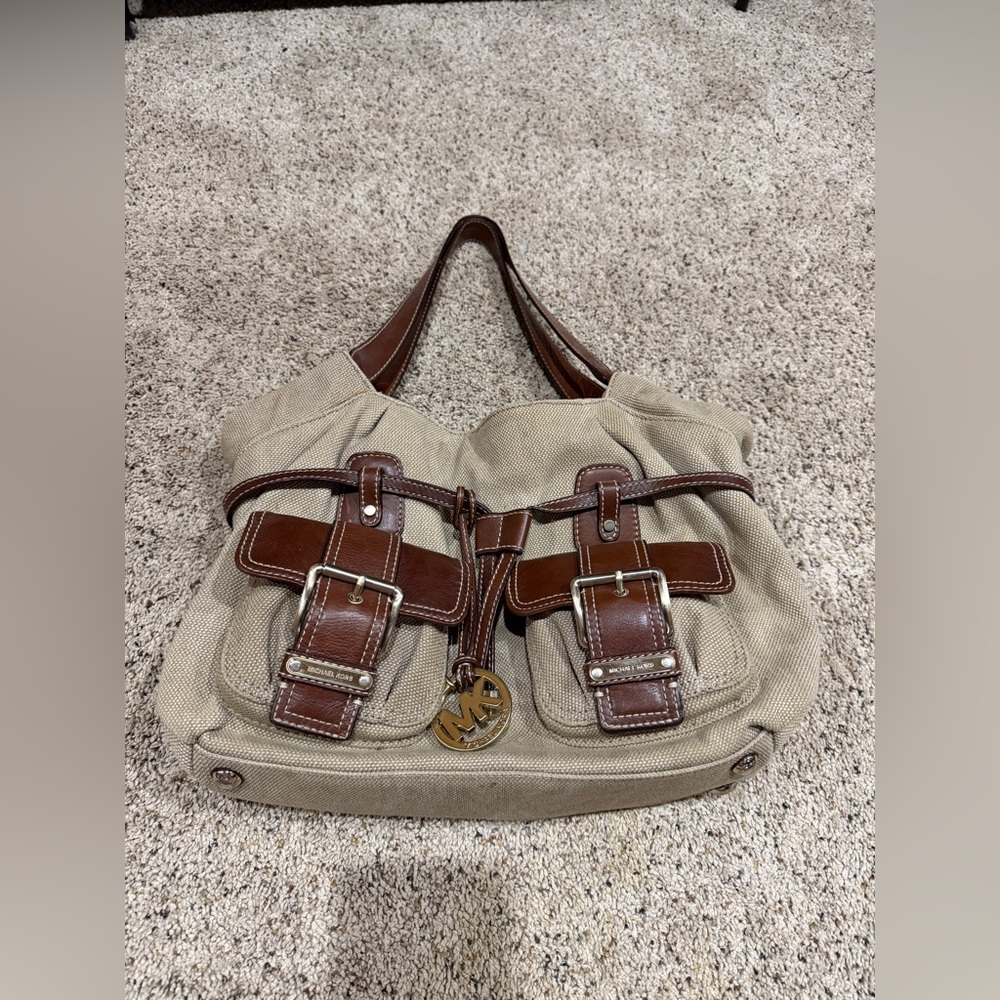 Michael Kors Cream and Brown Shoulder Bag